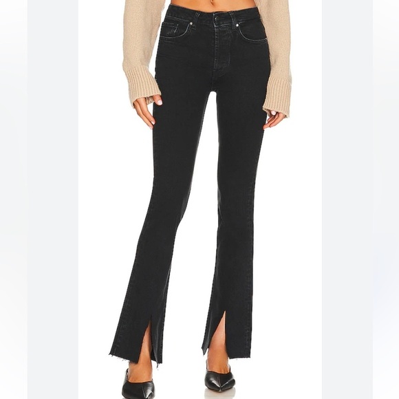 ANINE BING Black Roxanne Button Fly Raw Hem Front Slip Washed Stretch Denim Jean - Picture 1 of 16